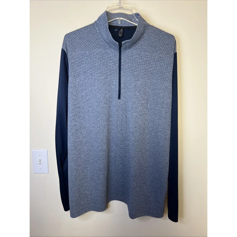 adidas Primegreen Men's XL Blue Gray 1/4 Zip Golf Pullover Performance